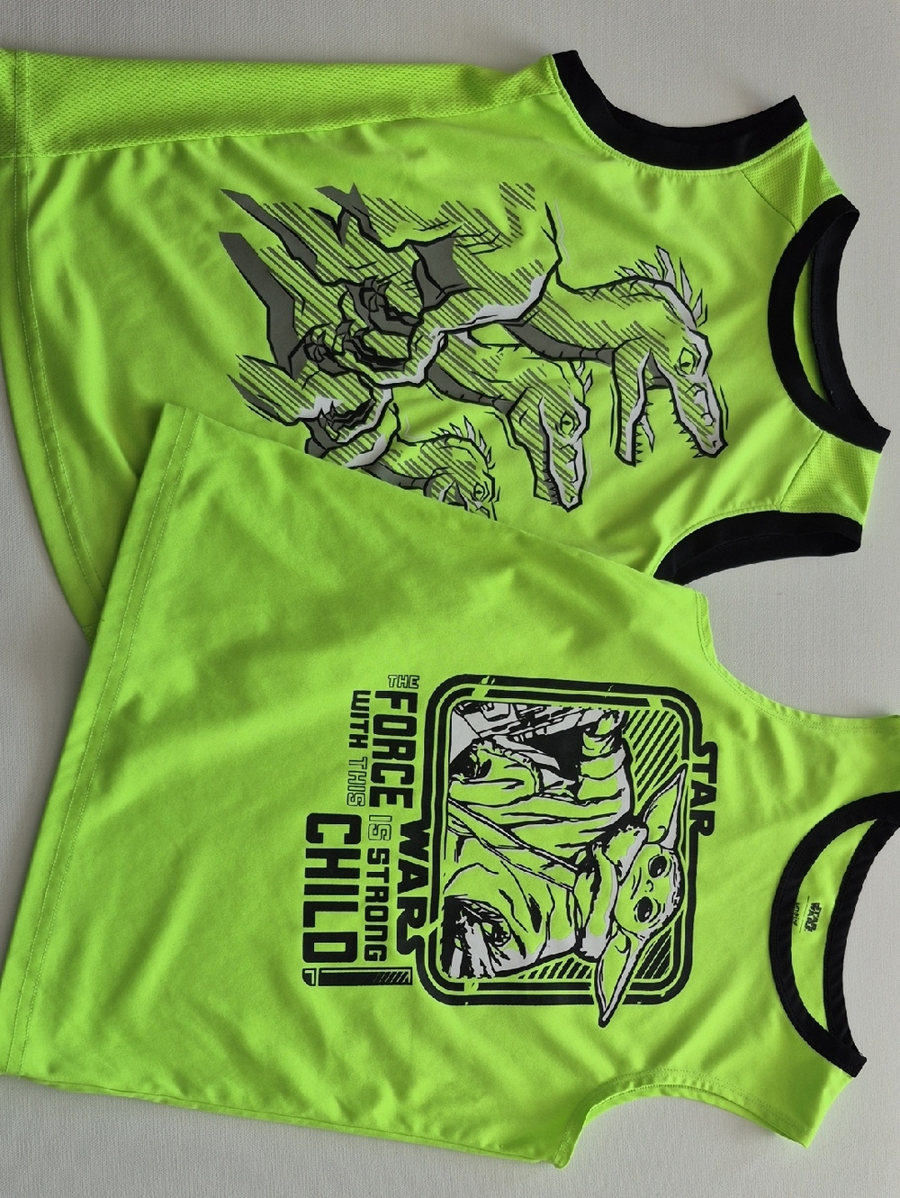Lot Of 2: Neon Green Graphic Tank Tops Starwars And Jurrasic Themes